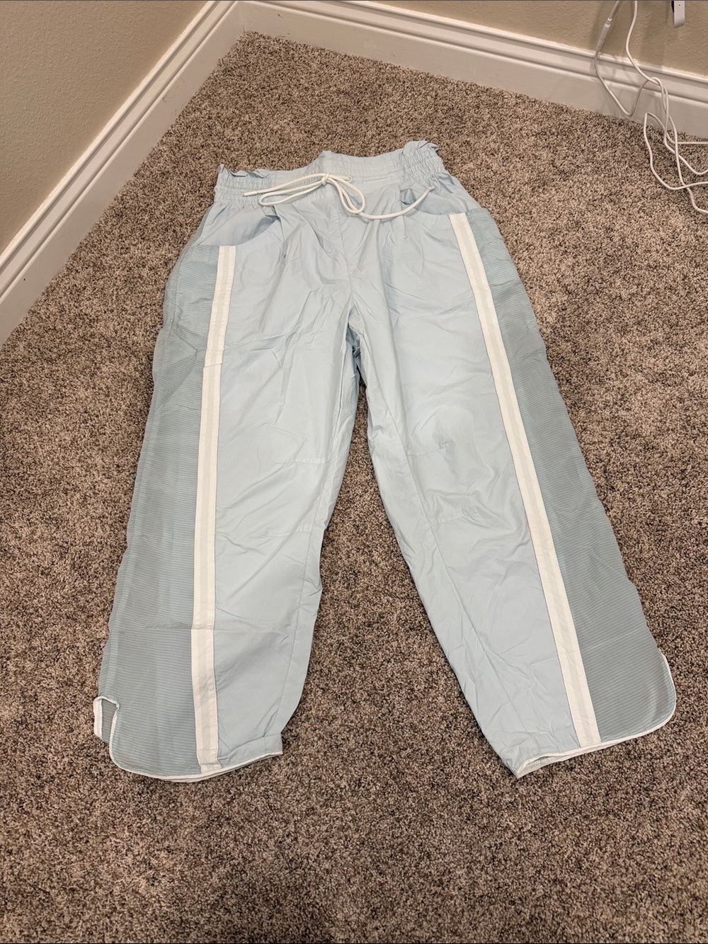 Free People Light Blue Track Pants with White Side Stripes